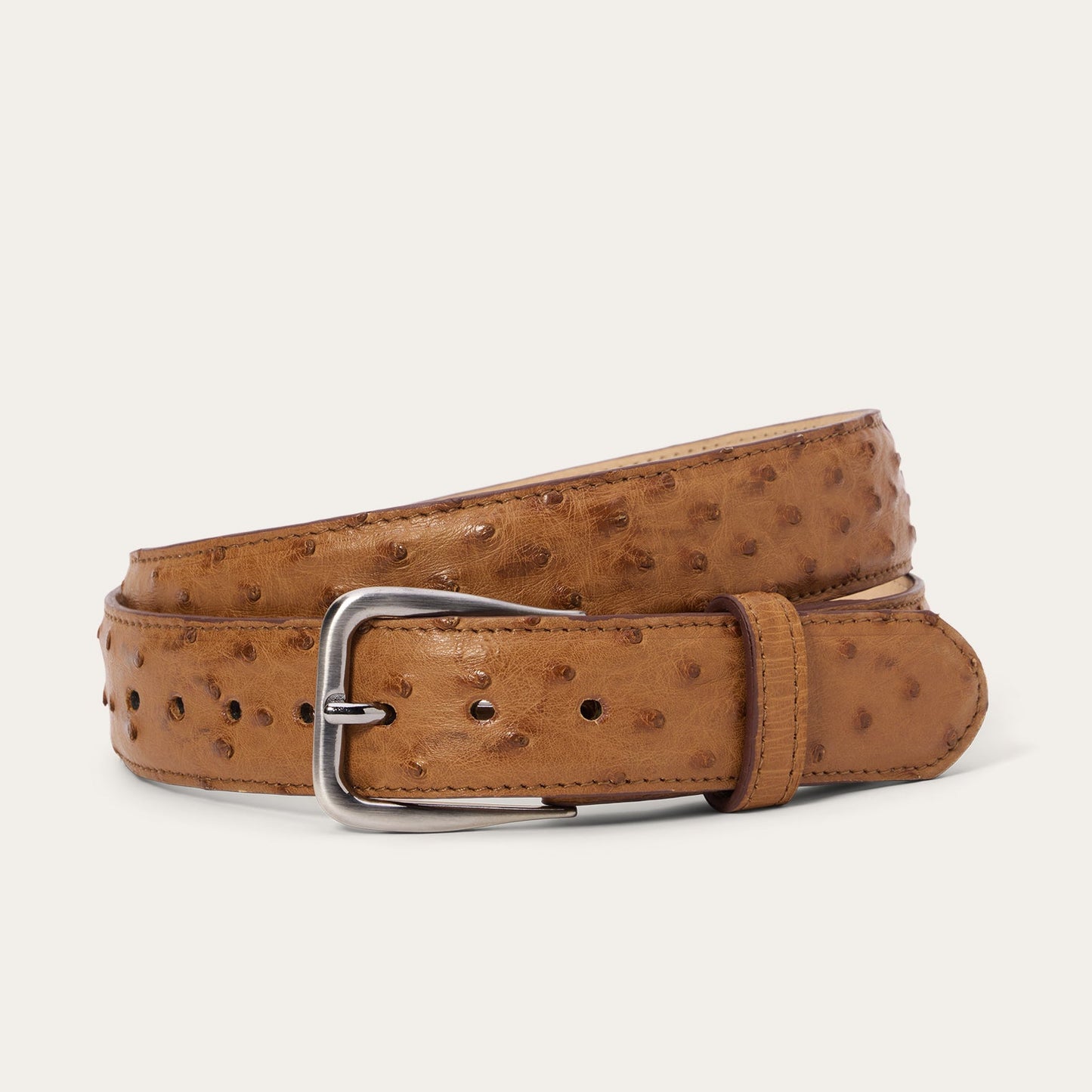 Ostrich Western Tab Belt - 1 1/4" Width Antique Cognac