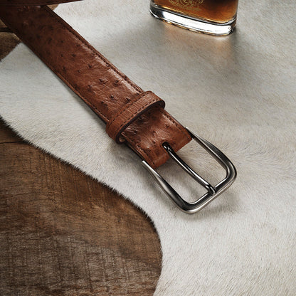 Ostrich Western Tab Belt - 1 1/4" Width Antique Cognac