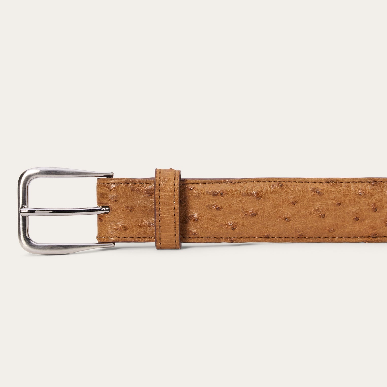 Ostrich Western Tab Belt - 1 1/4" Width Antique Cognac