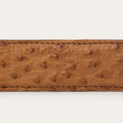 Ostrich Western Tab Belt - 1 1/4" Width Antique Cognac