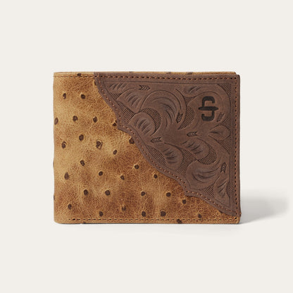 Tooled Embossed Ostrich Bi-Fold Wallet Brown / California Nut