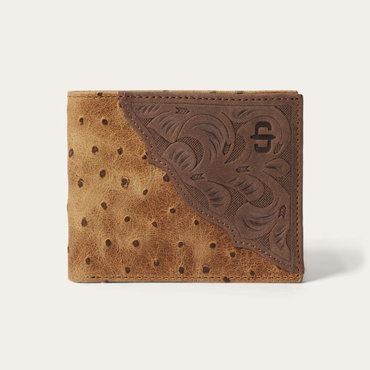 Tooled Embossed Ostrich Bi-Fold Wallet Brown / California Nut