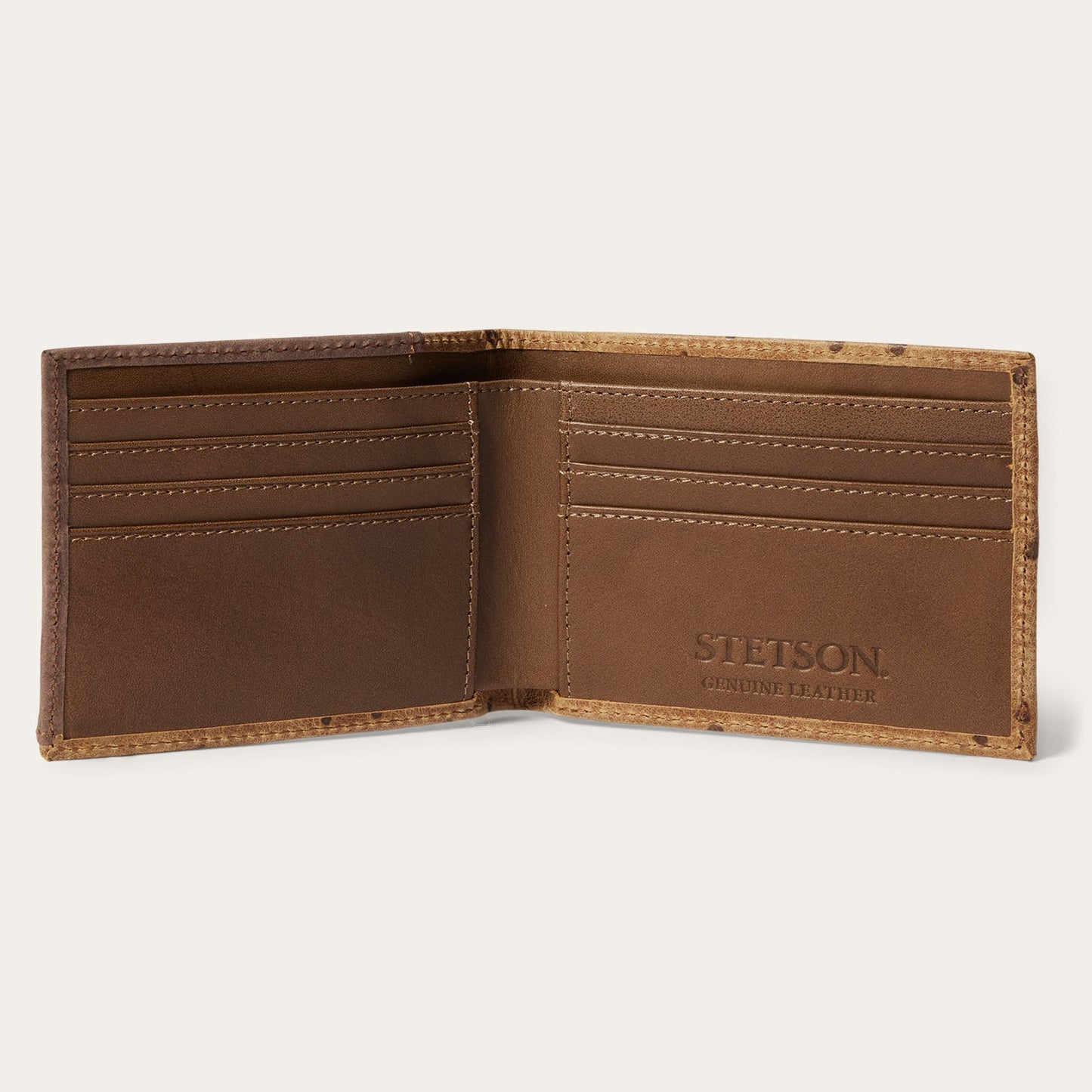 Tooled Embossed Ostrich Bi-Fold Wallet Brown / California Nut