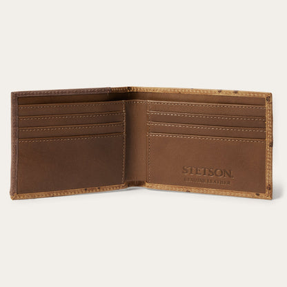 Tooled Embossed Ostrich Bi-Fold Wallet Brown / California Nut