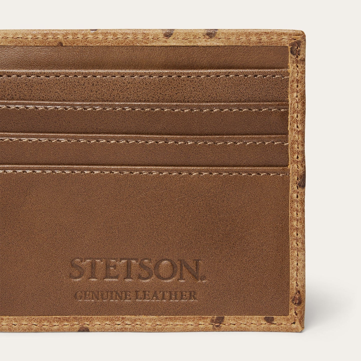 Tooled Embossed Ostrich Bi-Fold Wallet Brown / California Nut