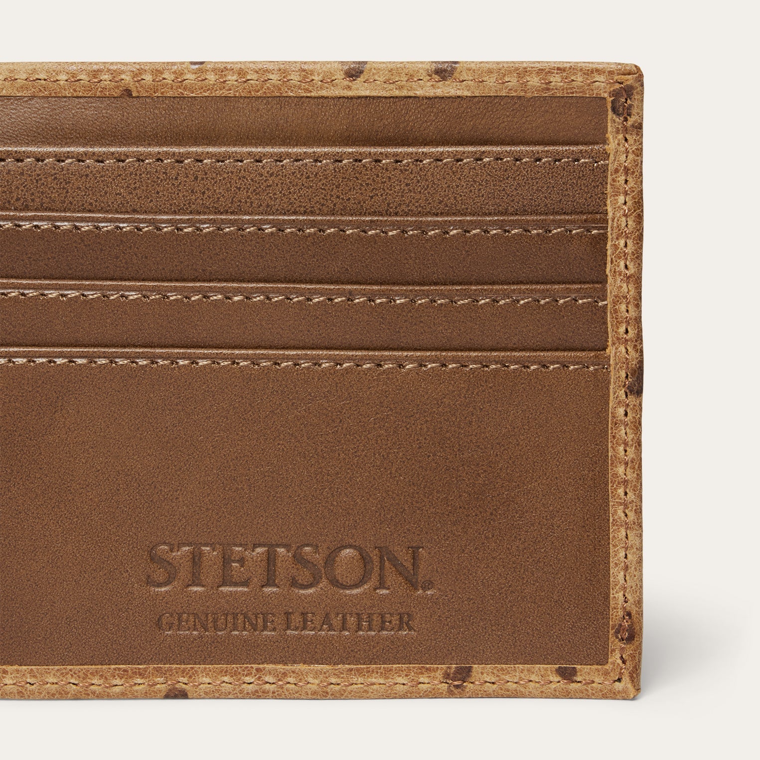 Tooled Embossed Ostrich Bi-Fold Wallet Brown / California Nut