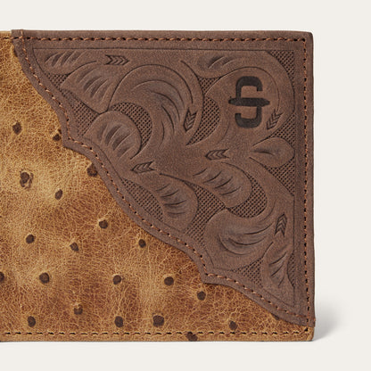Tooled Embossed Ostrich Bi-Fold Wallet Brown / California Nut