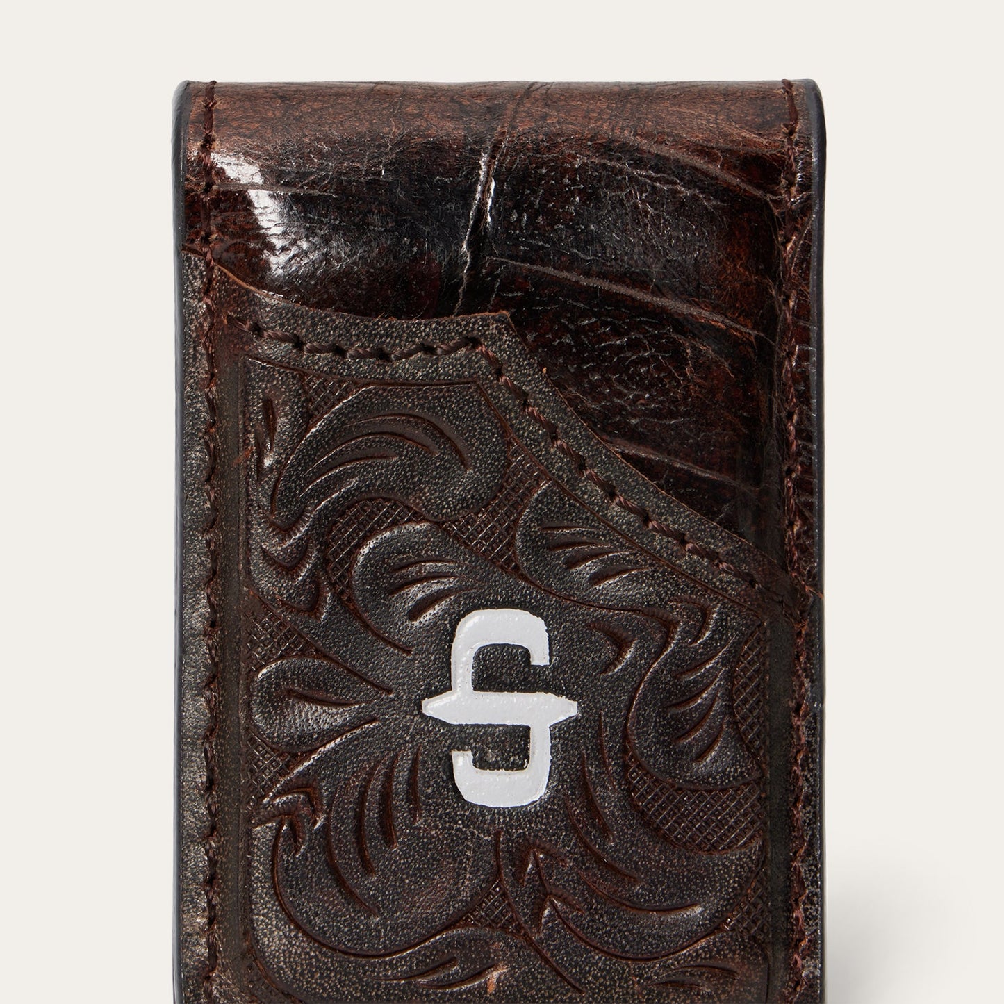 Tooled Embossed Croco Money Clip Brown