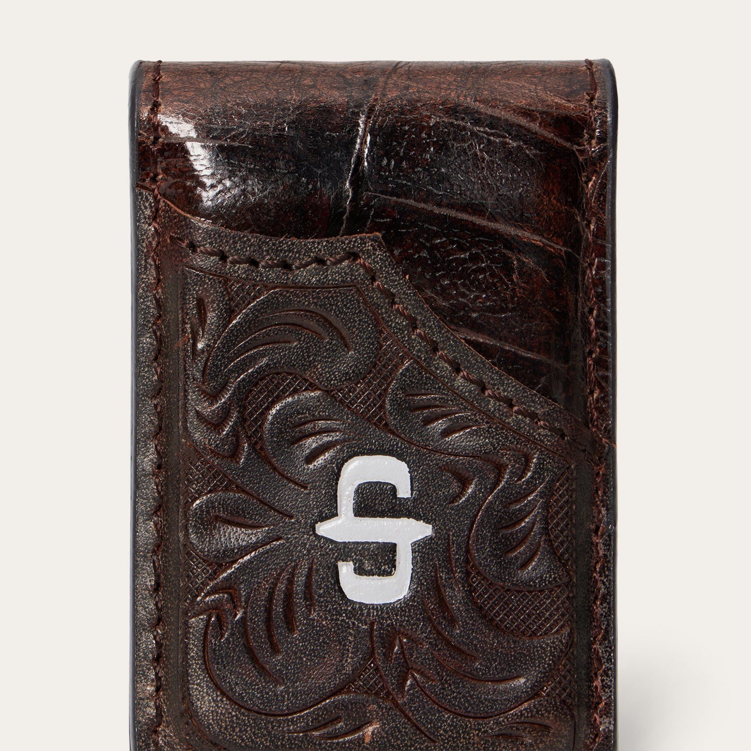 Tooled Embossed Croco Money Clip Brown