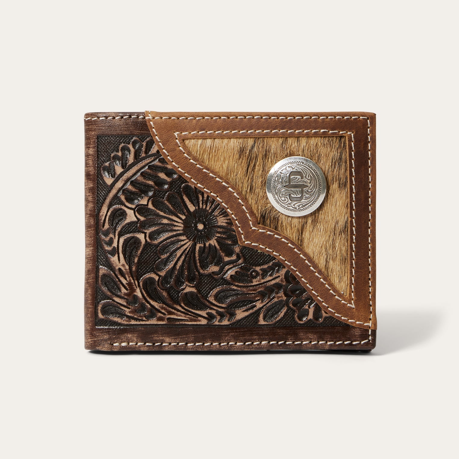Hair-On-Hide Concho Bi-Fold Wallet Vintage Brown