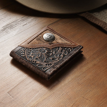 Hair-On-Hide Concho Bi-Fold Wallet Vintage Brown