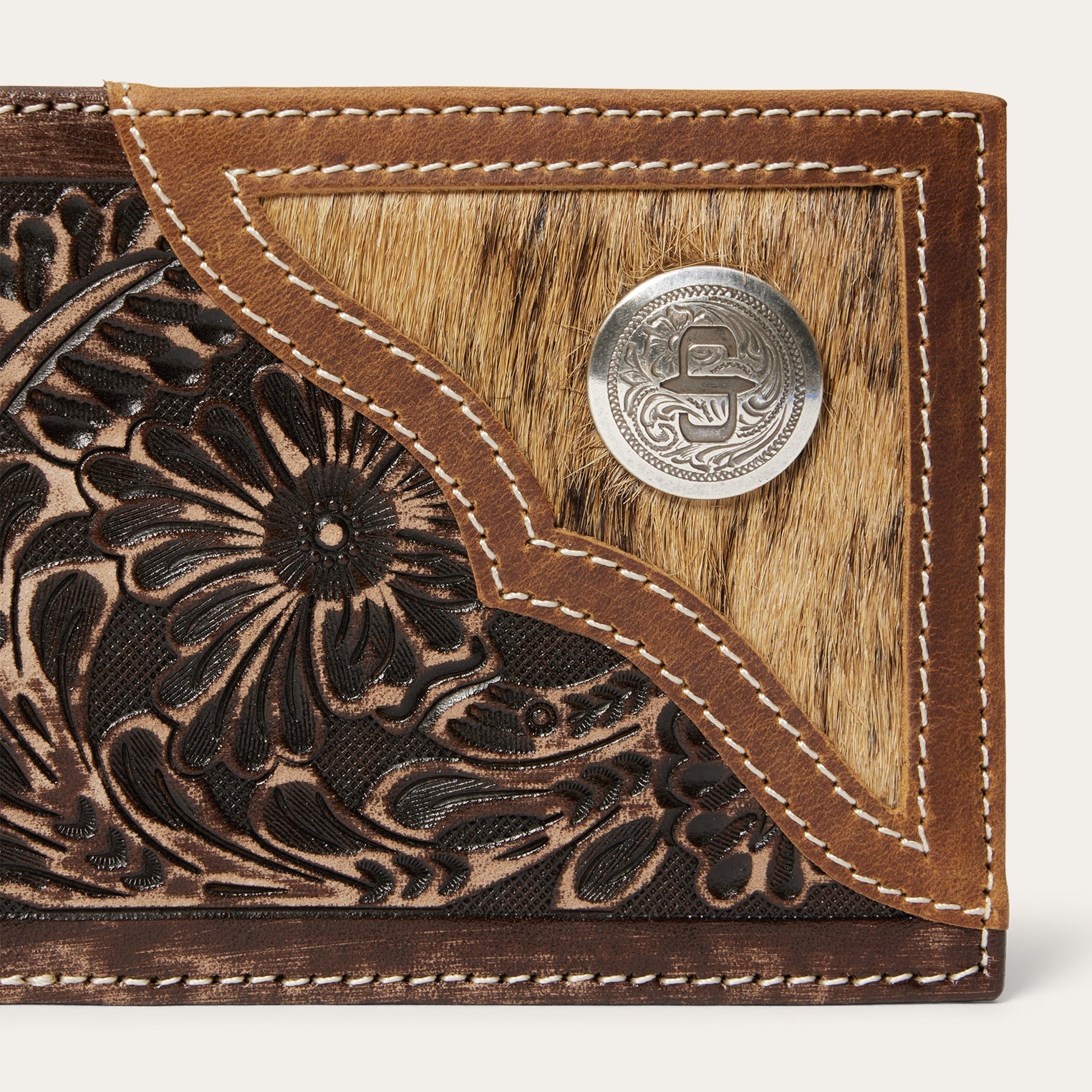 Hair-On-Hide Concho Bi-Fold Wallet Vintage Brown