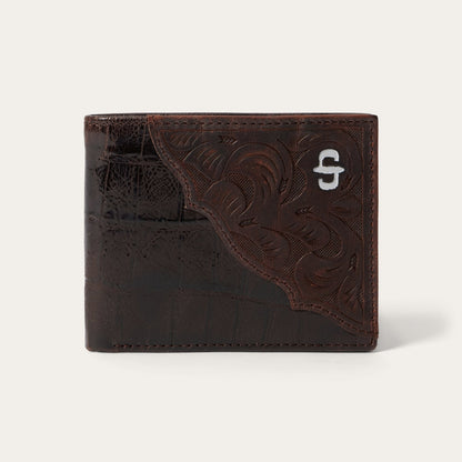 Tooled Embossed Croco Bi-Fold Wallet Brown
