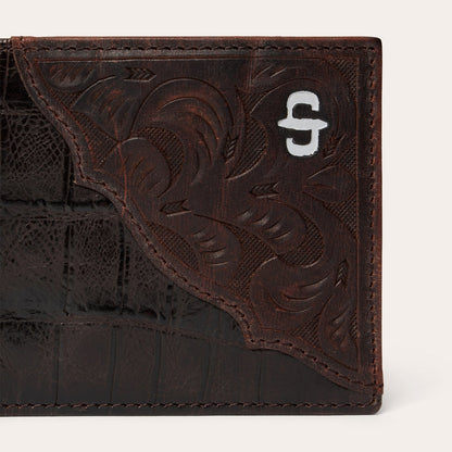 Tooled Embossed Croco Bi-Fold Wallet Brown