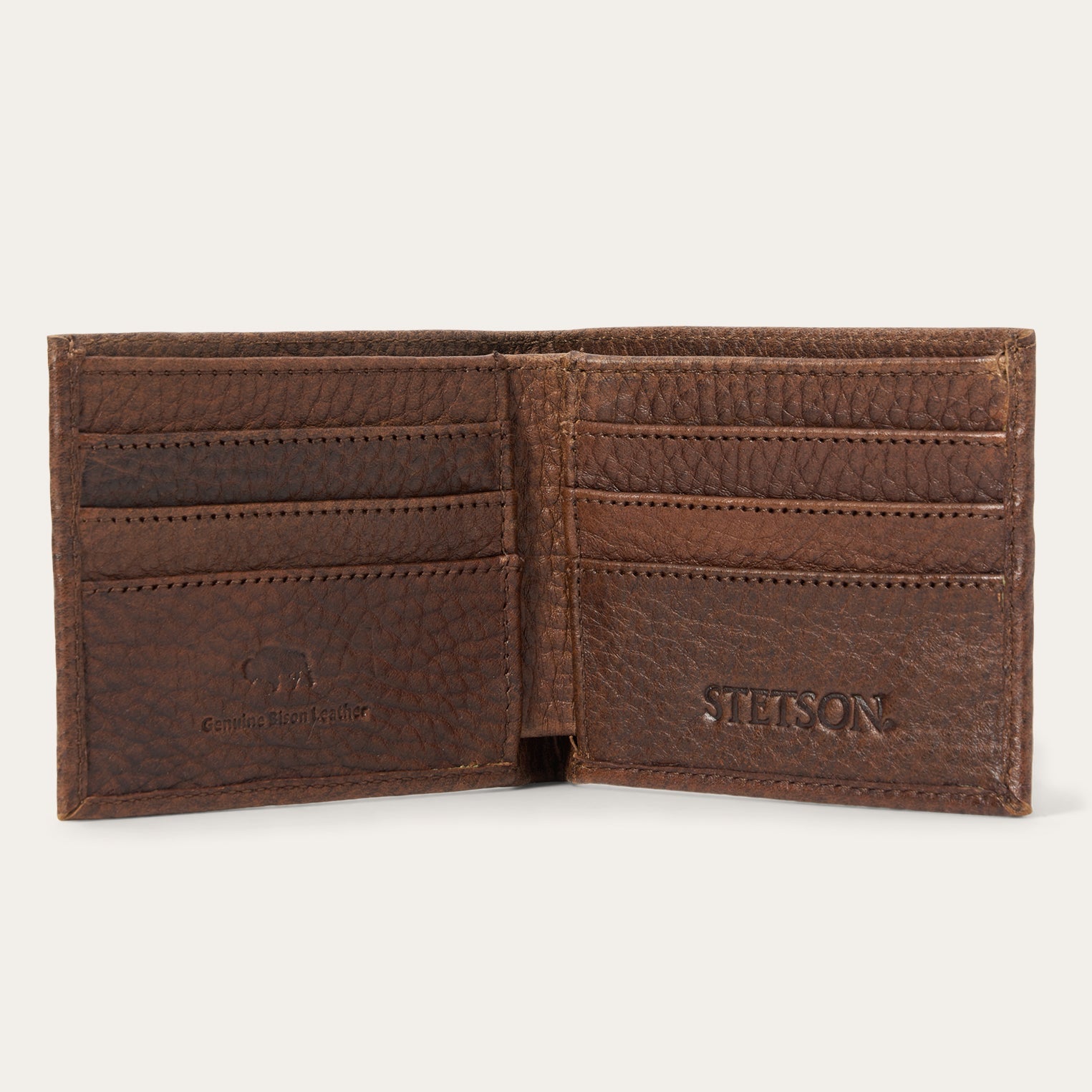 Bison Leather Stetson Rivet Bi-Fold Wallet Hazelnut Bison