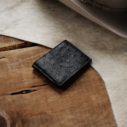 Ostrich Bi-Fold Wallet Black Classic