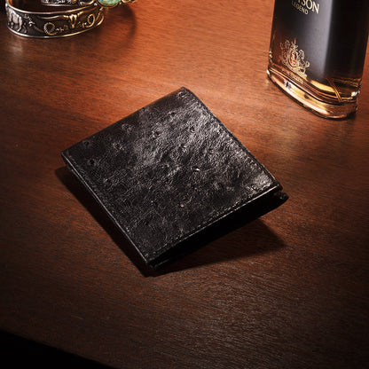 Ostrich Bi-Fold Wallet Black Classic