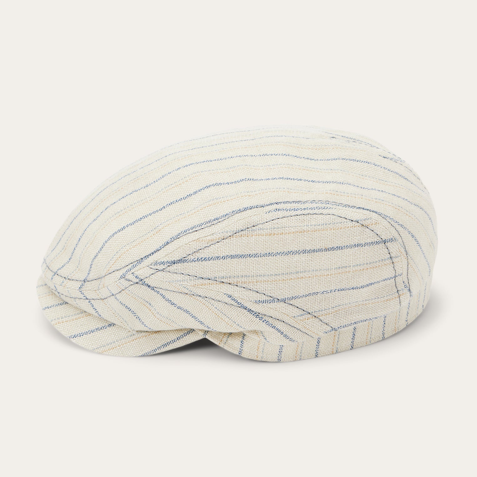 Striped Linen Driver Cap Off White With Stripes