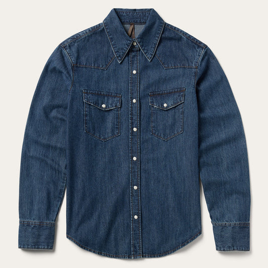 Dark Denim Snap Western Shirt Blue