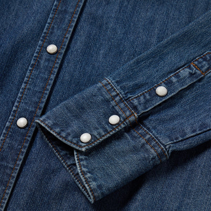 Dark Denim Snap Western Shirt Blue