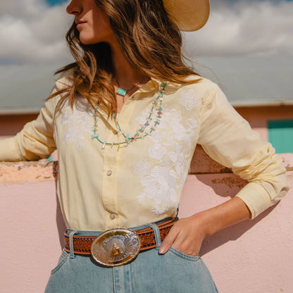 Embroidered Western Shirt Yellow