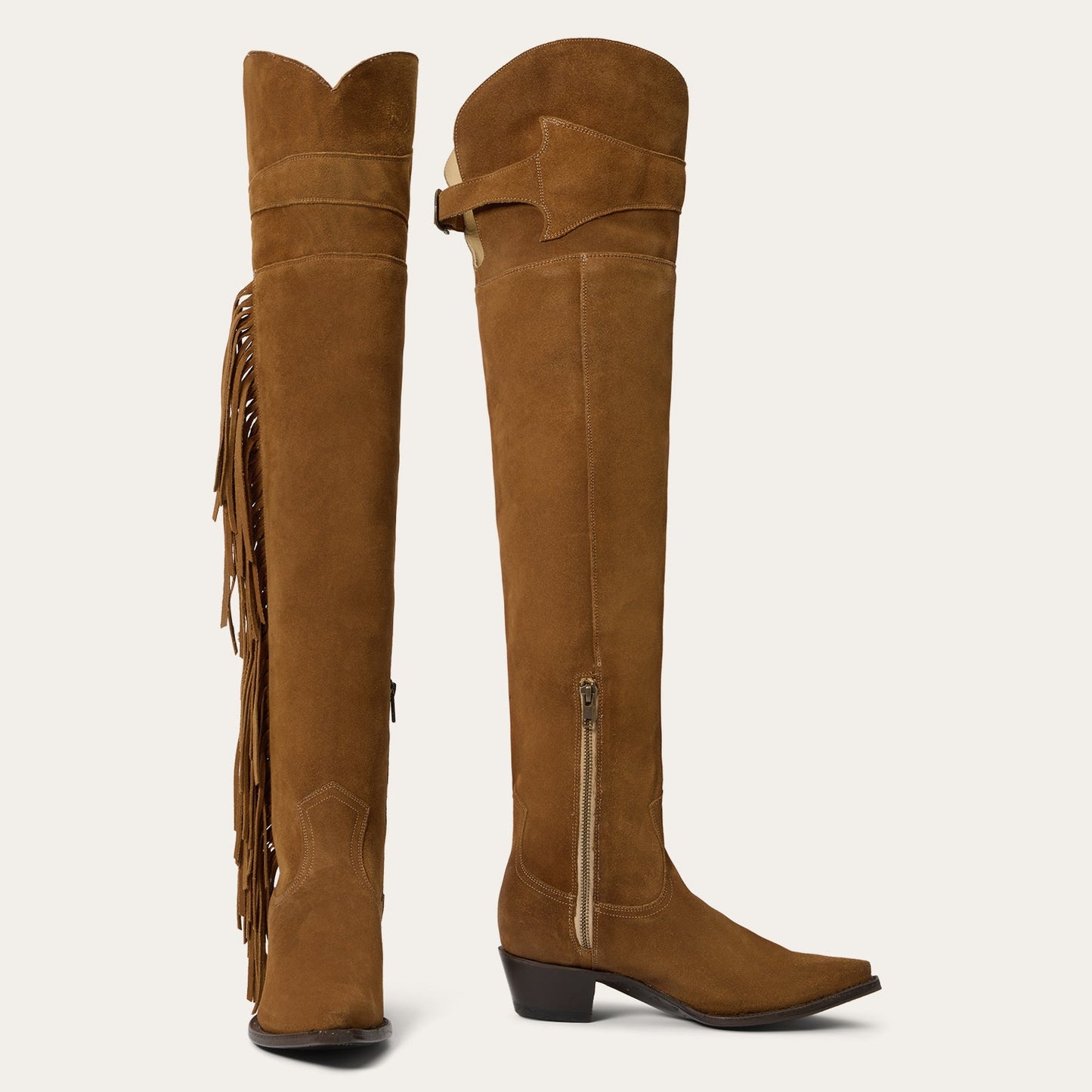 Glam Over-The-Knee Fringe Boot Tan Suede