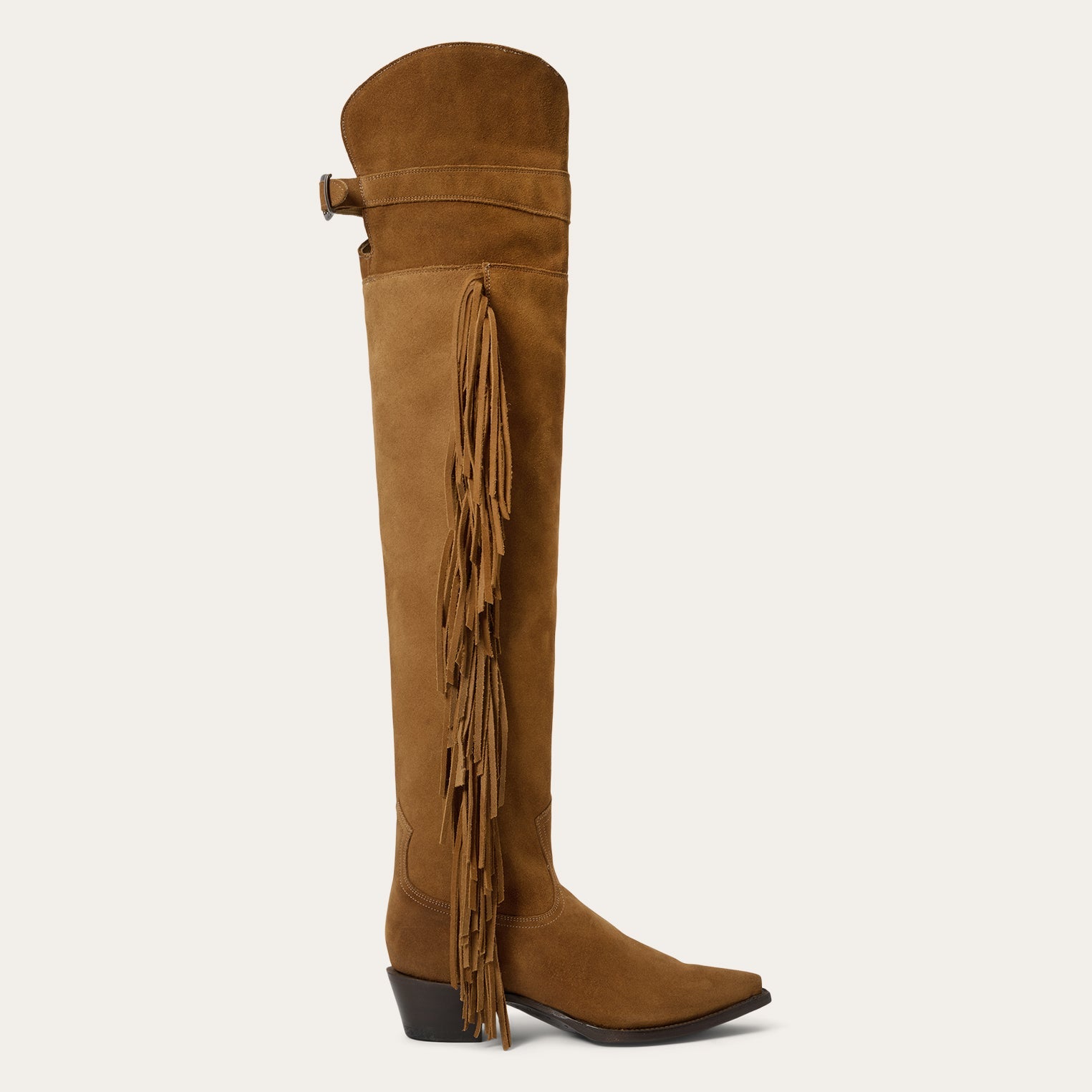 Glam Over-The-Knee Fringe Boot Tan Suede