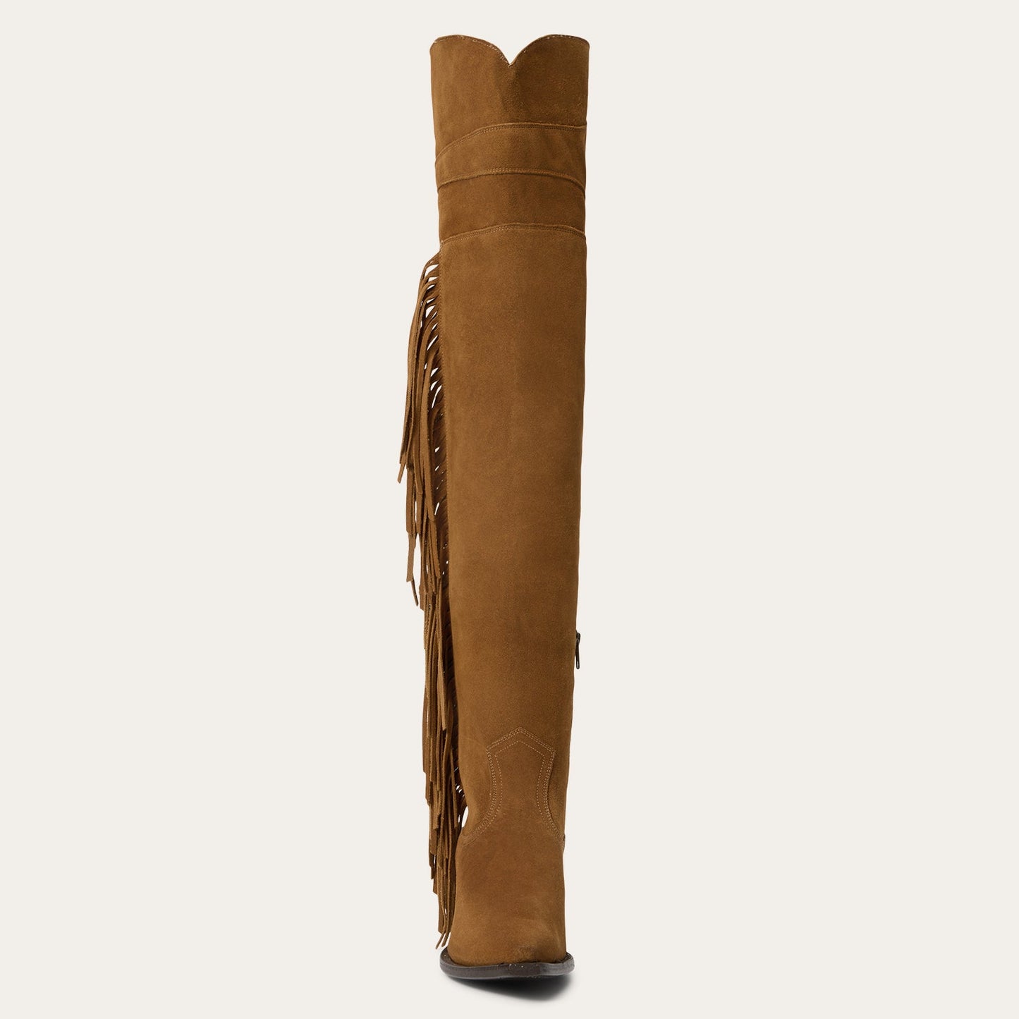 Glam Over-The-Knee Fringe Boot Tan Suede