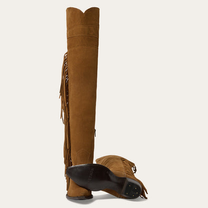Glam Over-The-Knee Fringe Boot Tan Suede