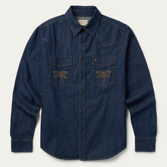 Boot Stitch Raw Denim Shirt Blue