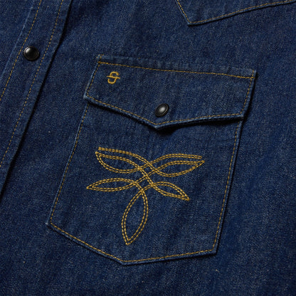 Boot Stitch Raw Denim Shirt Blue