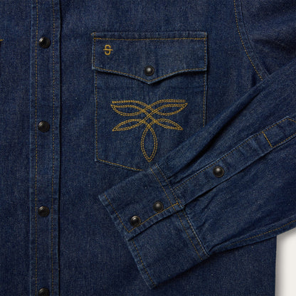 Boot Stitch Raw Denim Shirt Blue