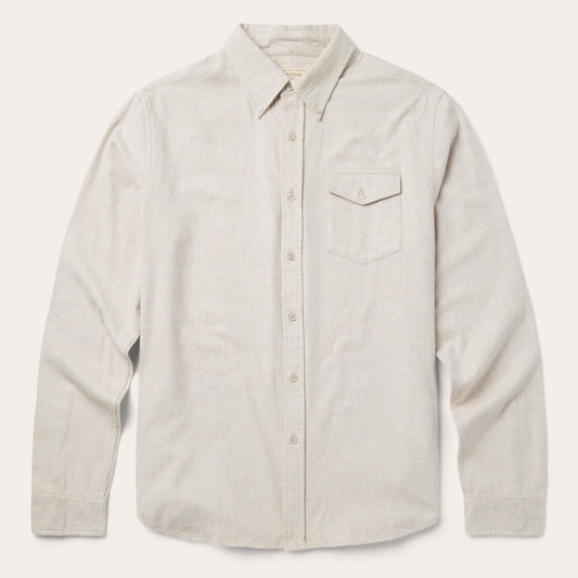 Heathered Flannel Button-Down Shirt White