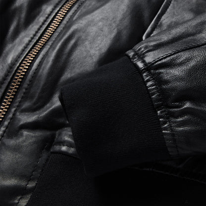 Leather Bomber Jacket Black