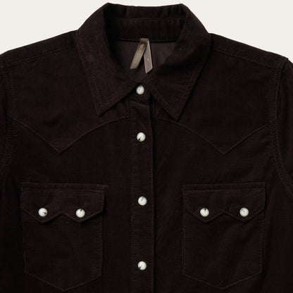 Corduroy Denim Western Shirt Brown
