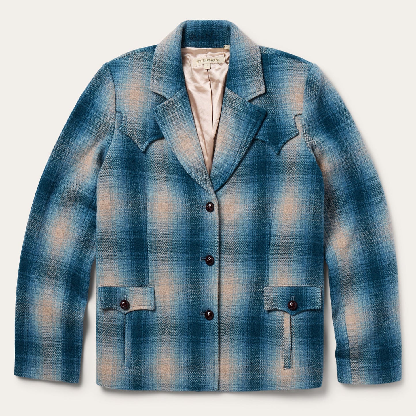 Wool Plaid Western Blazer Navy
