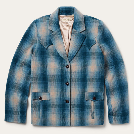 Wool Plaid Western Blazer Navy