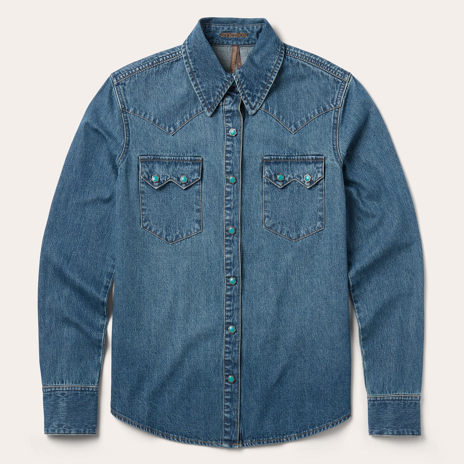 Turquoise Snap Western Denim Shirt Blue
