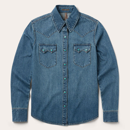 Turquoise Snap Western Denim Shirt Blue