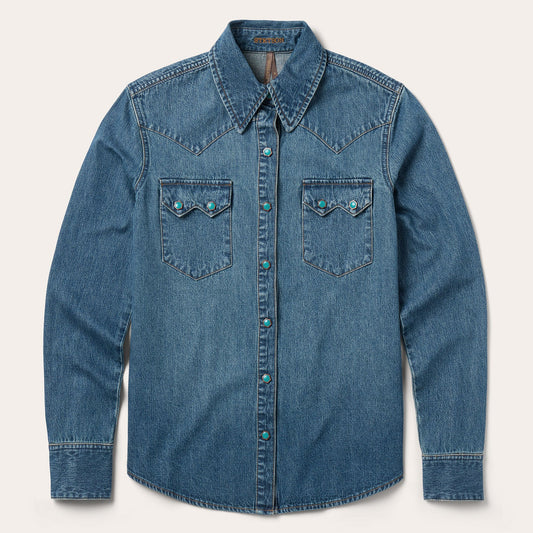 Turquoise Snap Western Denim Shirt Blue
