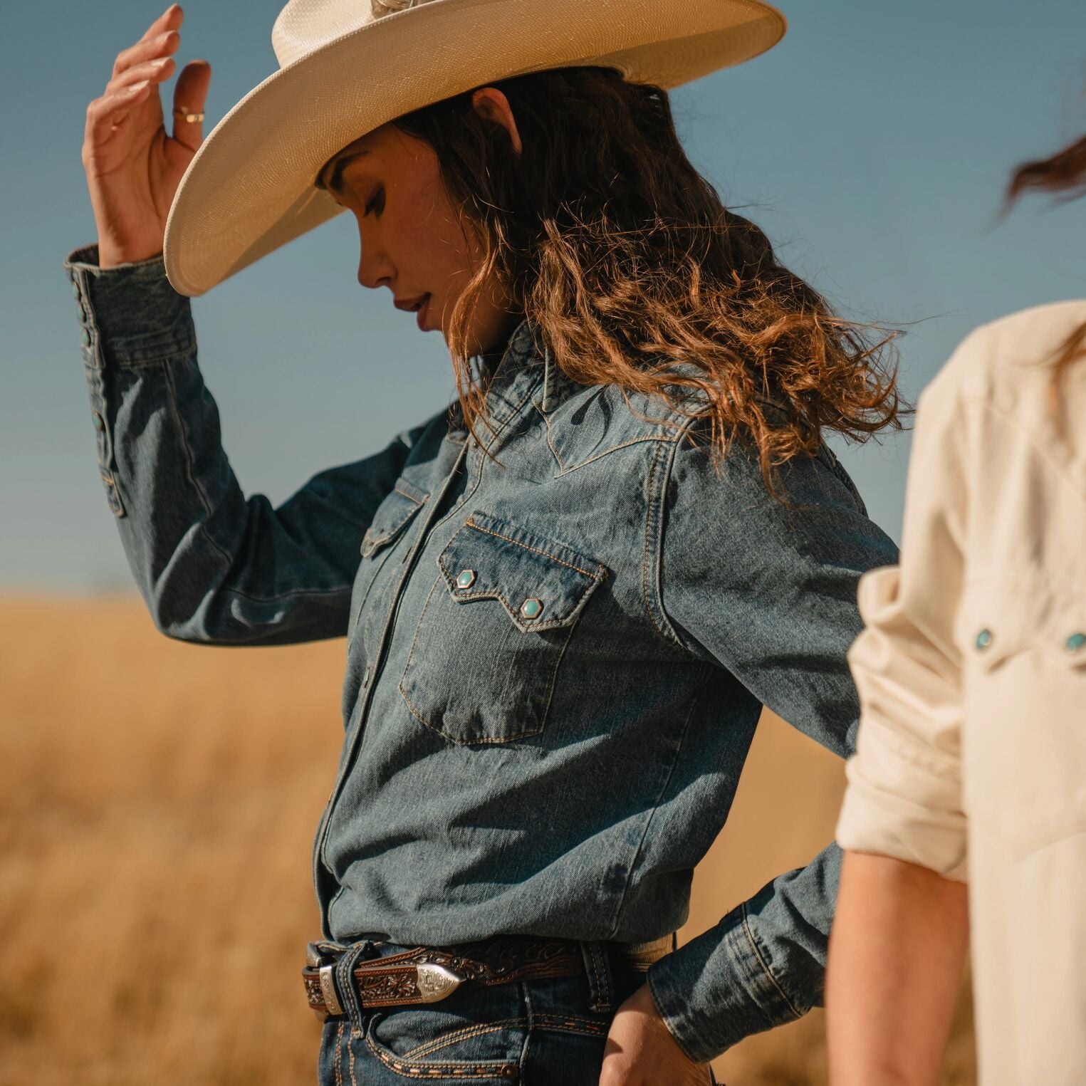 Turquoise Snap Western Denim Shirt Blue