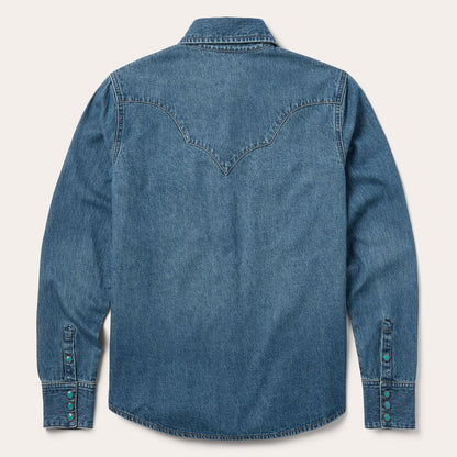 Turquoise Snap Western Denim Shirt Blue