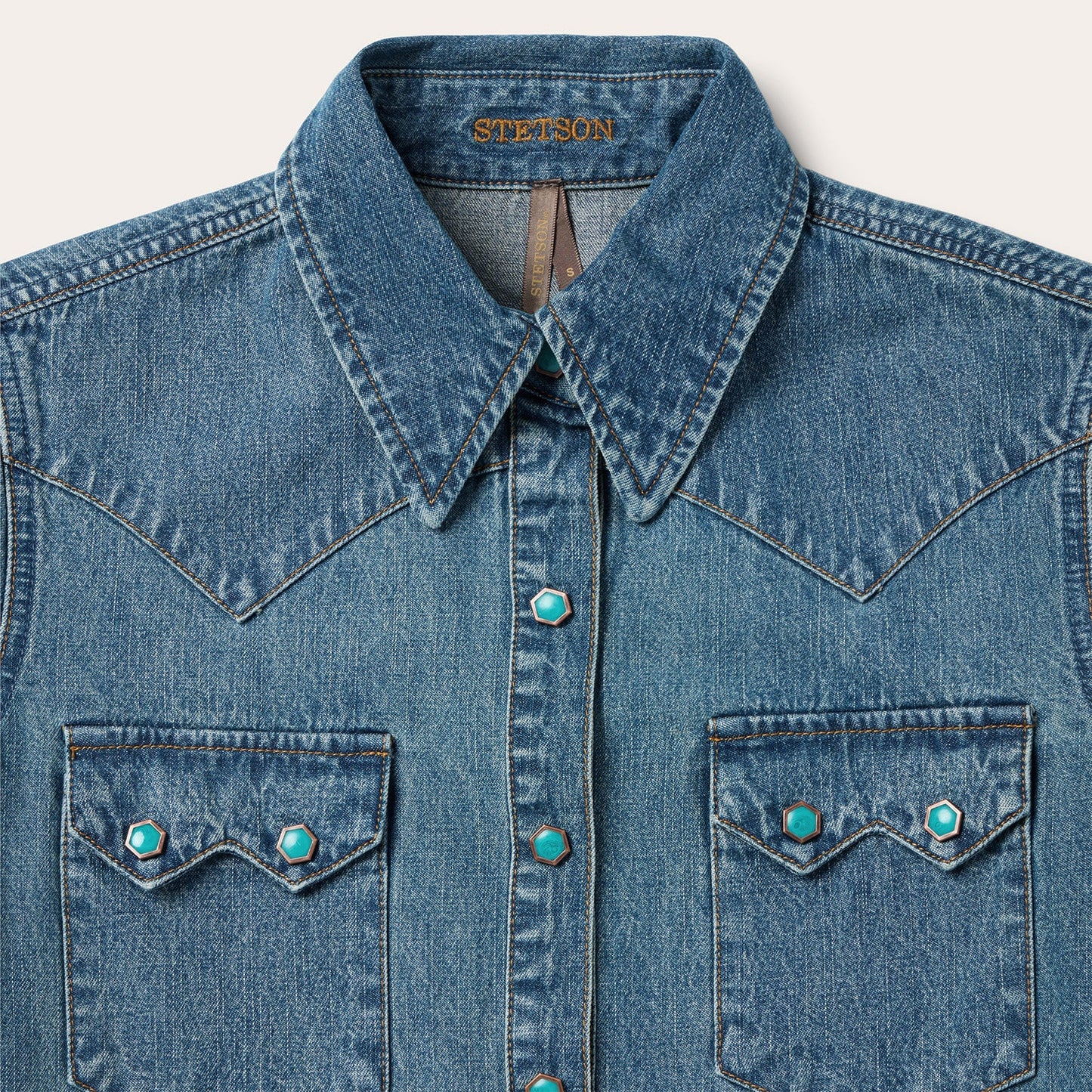 Turquoise Snap Western Denim Shirt Blue