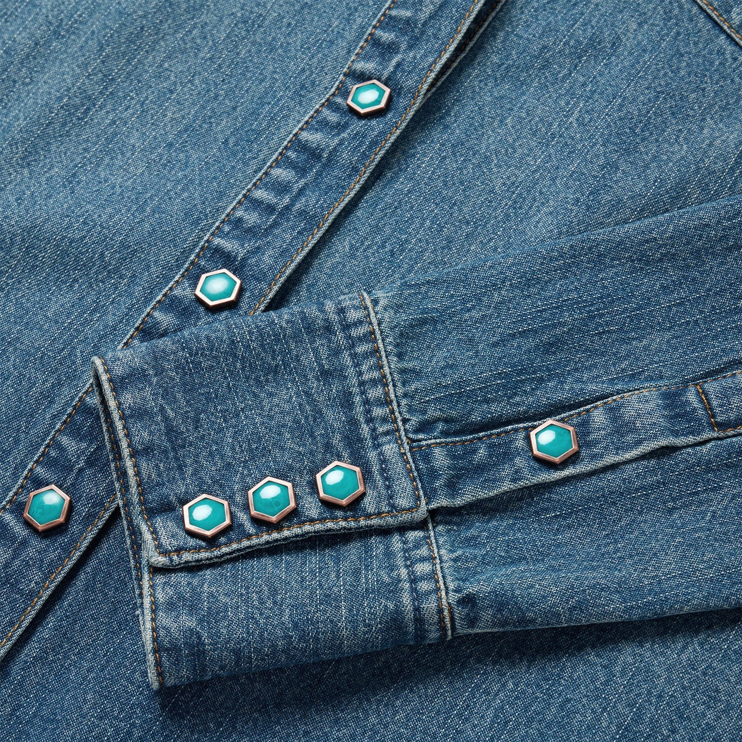 Turquoise Snap Western Denim Shirt Blue