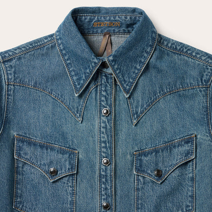 Chocolate Snap Western Denim Shirt Blue