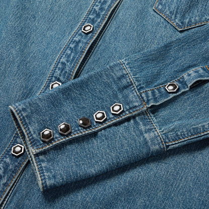 Chocolate Snap Western Denim Shirt Blue