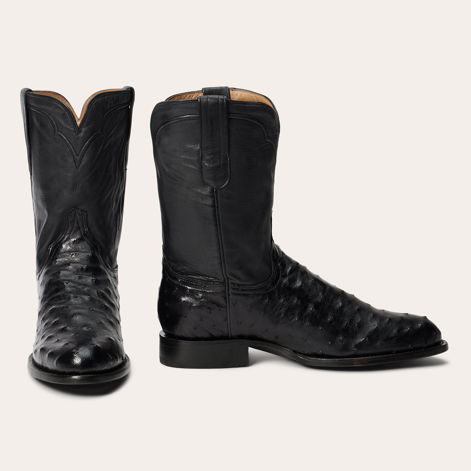 Austin Ostrich Roper Boots Black