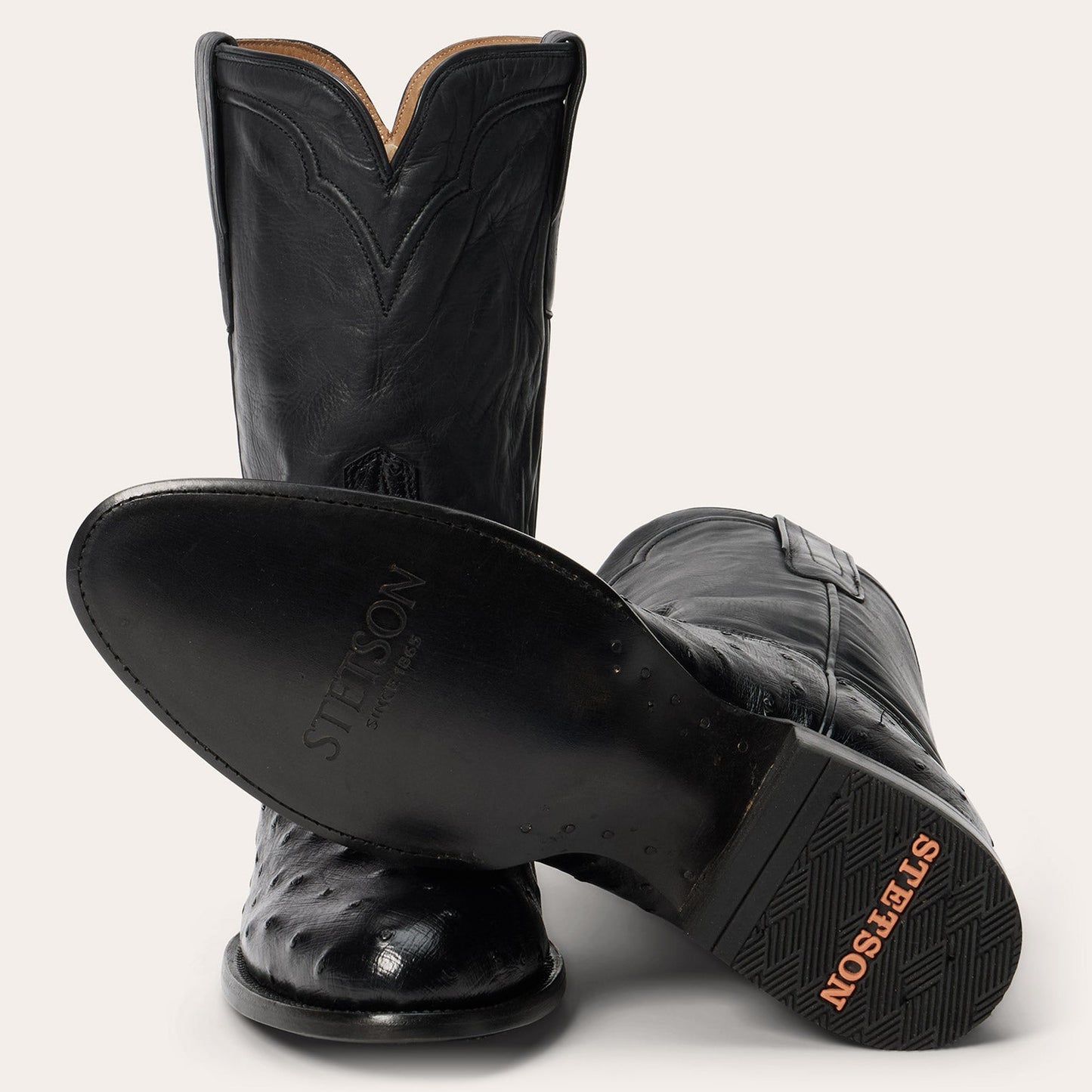 Austin Ostrich Roper Boots Black