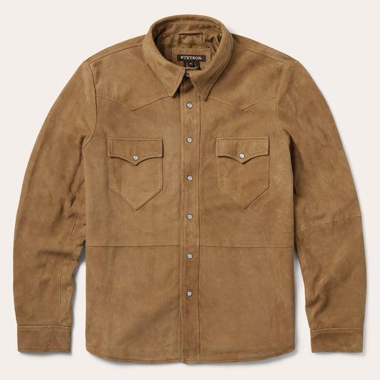 Suede Leather Shirt Jacket Brown