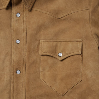 Suede Leather Shirt Jacket Brown